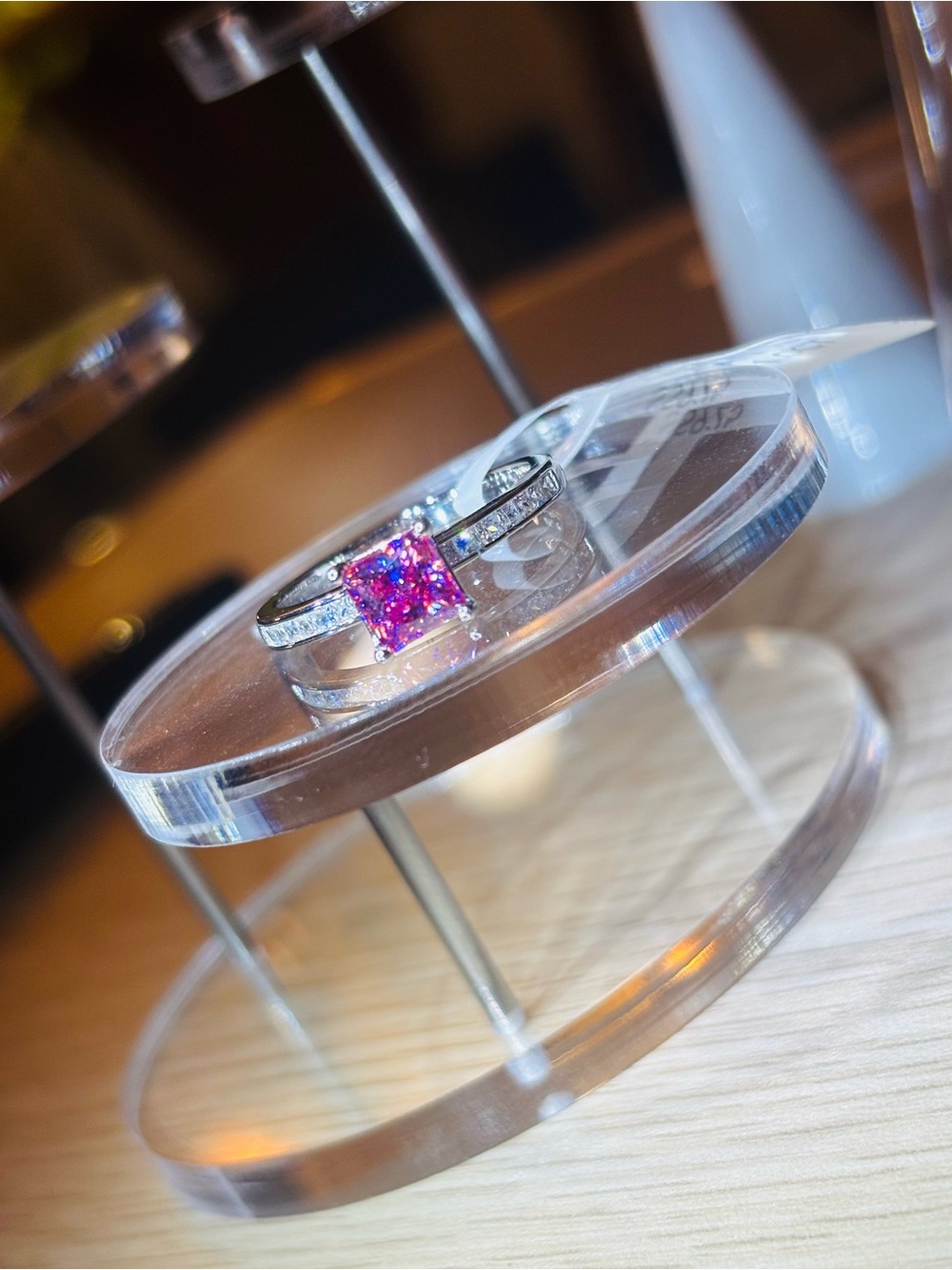 Solid 925 Sterling Silver VVS Pink Princess-Cut Moissanite Ring